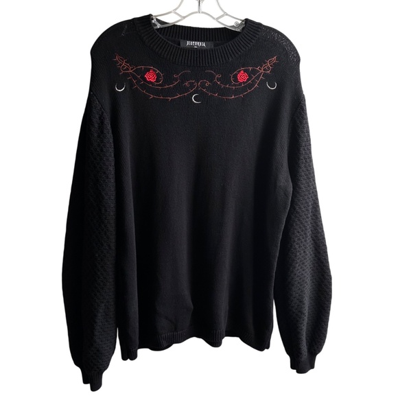 DISTURBIA Embroidered Roses Cotton Blend Crew Neck Sweater XL - Picture 1 of 7